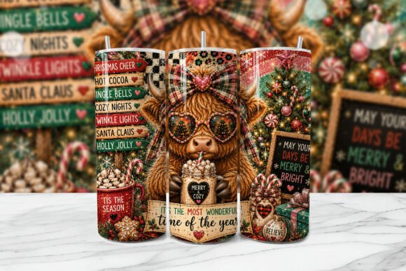 Download Christmas Highland Cow Tumbler Wrap PNG - Highland cow tumbler wrap Collection