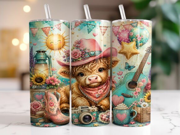 Download Floral Western Highland Cow Tumbler Wrap - Highland cow tumbler wrap Collection