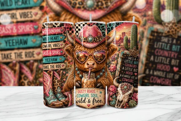 Download Cowgirl Highland Cow Tumbler Wrap PNG - Highland cow tumbler wrap Collection