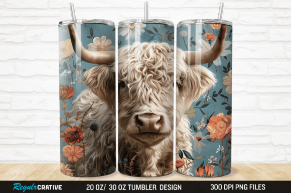Download 3D Floral Highland Cow Tumbler Wrap PNG - Highland cow tumbler wrap Collection