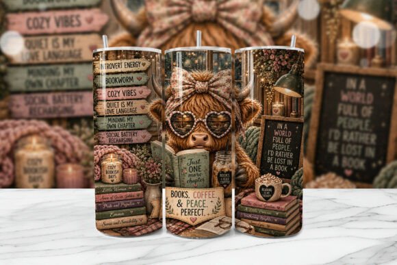 Download Bookworm Highland Cow Tumbler Wrap PNG - Highland cow tumbler wrap Collection
