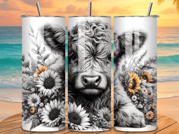 Download Black &amp; White Highland Cow Tumbler Wraps - Highland cow tumbler wrap Collection
