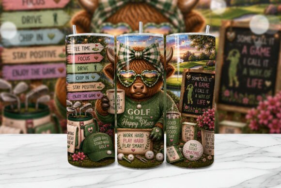 Download Golf Highland Cow Tumbler Wrap PNG - Highland cow tumbler wrap Collection