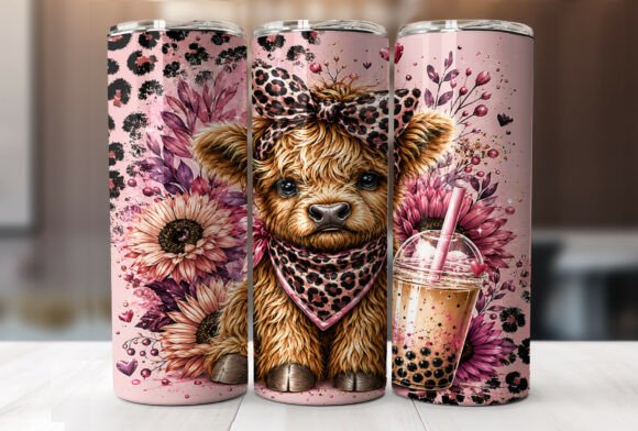 Download Leopard Bow Highland Cow Tumbler Wraps - Highland cow tumbler wrap Collection