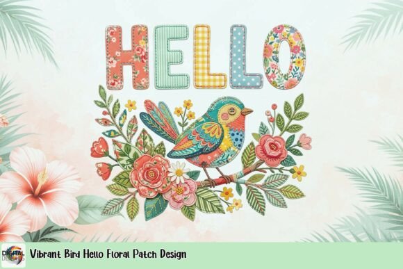 Download Vibrant Bird Hello Floral Patch Design - Premium Resources